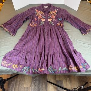 JOHNNY WAS Purple Dress floral embroidery Medium - Boho Luxe Romantic Festival